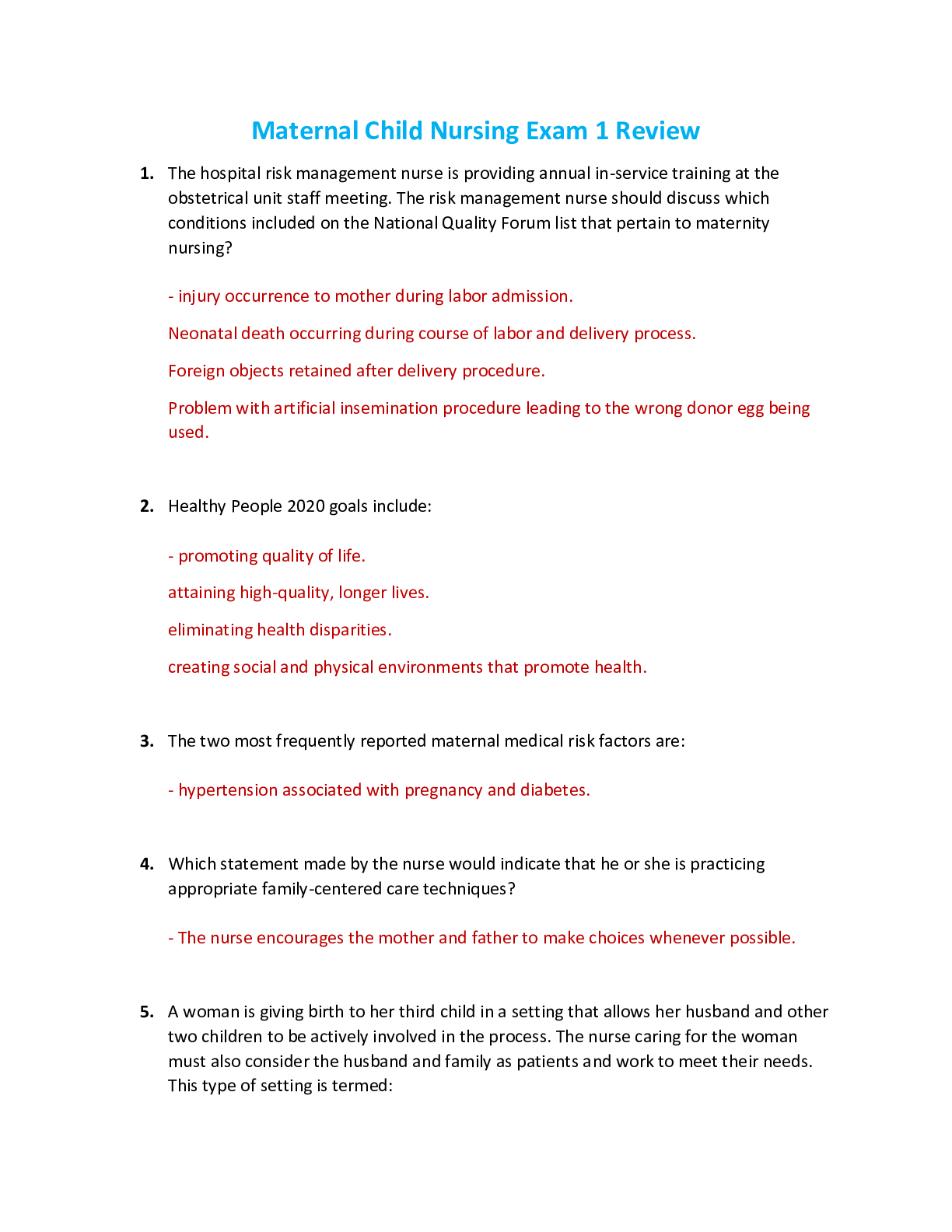 Preview image for NUR 2513 / NUR2513 Exam 1: Maternal Child Nursing Exam 1 Review (Latest 2021/2022) Rasmussen